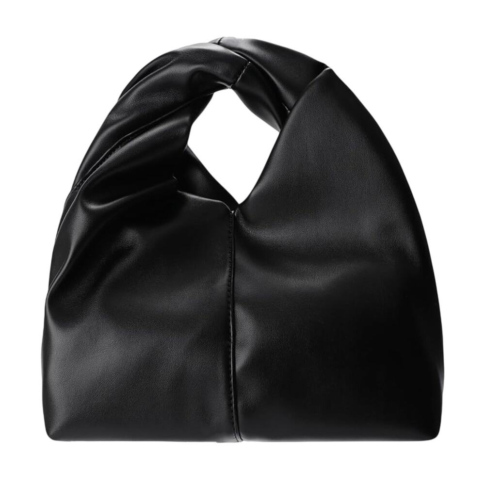 Commense Faux Black Leather Leather Handbag with Twisted Top Handle Mini Bag
